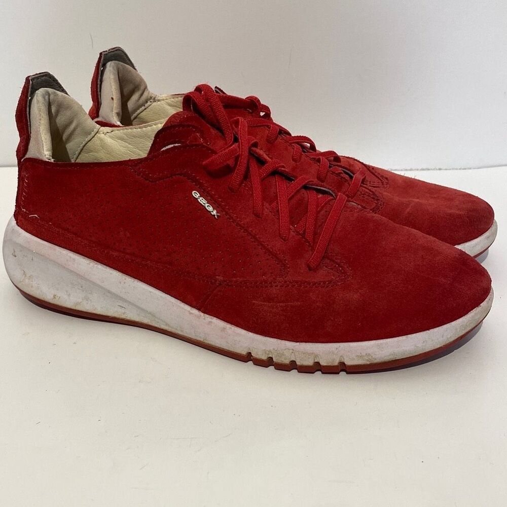 Geox Respire Men's Perforated Suede‎ Lace-up Sneakers In Red Size 8